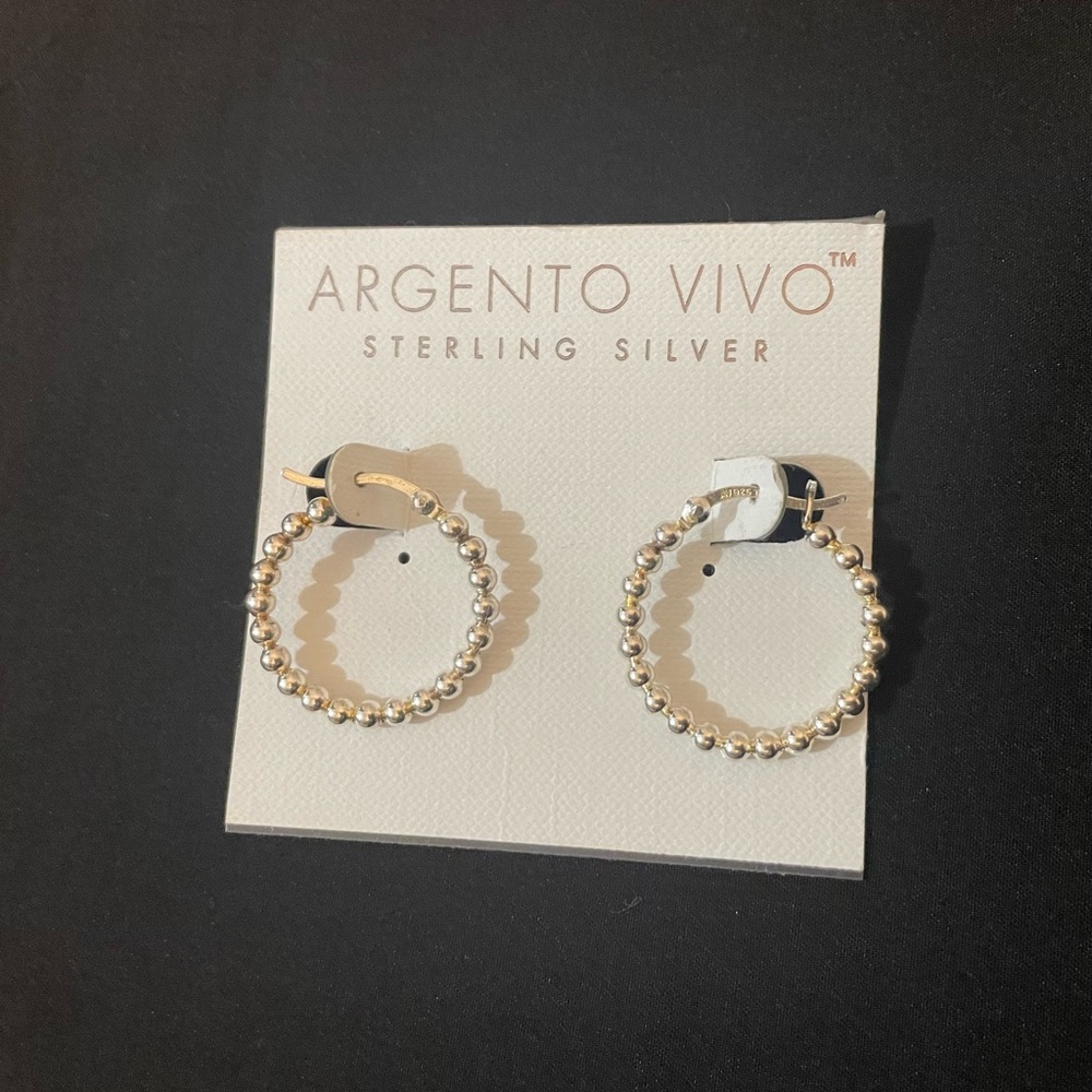 Argento Vivo Silver Beaded Hoop Earrings